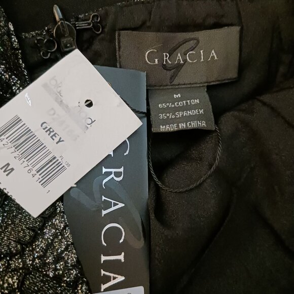 NEW Gracia Metallic Lace Fit & Flare‎ Dress in Grey Size M - Picture 9 of 13